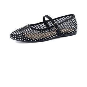 Black Mesh Flats with Rhinestone Detailing